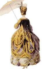 Fashionable from c. 1770-1785, was an overdress and petticoat in which the overskirt was puffed and looped by means of tapes and rings sewn into the skirt