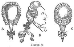 18th century men's false ponytail worn at back of the neck & tied with a ribbon