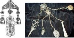 ornamental chains worn at the waist from which were suspended useful items (e.g., scissors)
