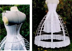 (Or hoop skirt) c. 1857 contributed to the popularity of very wide skirts; allowed for a full circle skirt, which was seen as a true innovation