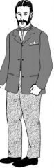 For less formal occasion; loose, comfortable jacket with no waistline; it had fronts, center vents in back, sleeves without cuffs, & small collars with short lapels