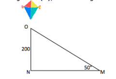 You're flying a kite that is 200 feet high. The kite string makes a 50d angle from the ground (M). Find the length of the kite string to the nearest foot using a trig ratio.