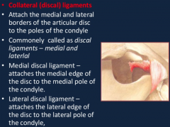 -disc has a biconcave shape creating "self-seating" effect


-tight medial and lateral collateral ligaments


-together these prevent anterior displacement