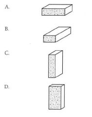 54. Which of the following orientations is used in a soldier

course of brick? (Shading sides face forward.)

