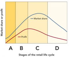 According to Figure 16-10 above, "D" represents which stage of the retail life cycle?


 a.                              deceleration 
 b.                              early growth 
 c.                              accelerated development 
 d.    ...