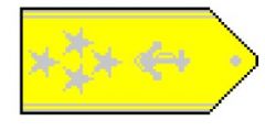 Gold shoulder boards with four silver five pointed stars outboard a silver fouled anchor