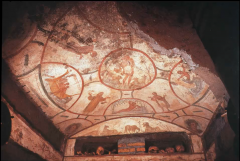 What old testament imagry is included in the cubiculum of catacomb of SS. Peter and Marcellinus?
What is at the center?