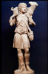 What
is the main stylistic feature of the Good
Shepherd Statuette that is Classical? (hint: the pose)

