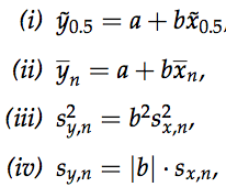 Die Anwendung einer linearen Transformation y = a + bx auf den me- trischskalierten Datensatz x1, . . . , xn liefert den linear transformierten Datensatz y1, . . . , yn mit  	 		 		 	 	 		 			 				 					yi =a+bxi 

Es gilt auch