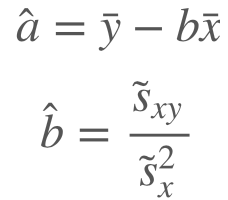 Die Werte von ba und a, für die die quadrierte Summe  Q(a,b) aus Beobachtungswert yi und Funktionswert y˜i ihr Minimum annimmt.
