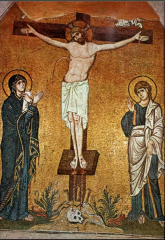 After
the iconoclasm, art stylistically changed back to what? 
How is that seen in
the Crucifixion, Daphni Monastery?
