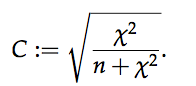 X^2 kann grundsätzlich sehr große Werte annehmen und ist nicht auf das Intervall [0,1] beschränkt. Um die Abhängigkeit des Koeffizienten vom Stichprobenumfang auszuschalten, wird auf Basis des χ2 der Kontingenzkoeffizient C (auch CC od...