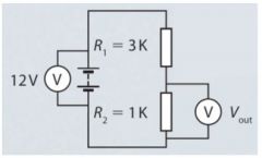 Calculate the current in the circuit inthe figure. 


What is the value of the p.d. labelled Vout?