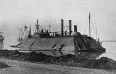 A ship covered with iron plates and used in the Civil War; Merrimac Vs. Monitor, the first ever naval battle between ironclads in 1862; they revolutionized naval warfare