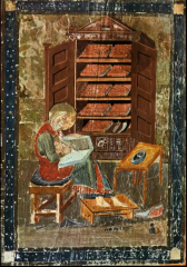  In the
illumination of Ezra page, from the Codex
Amiatinus, from Jarrow Monastery (England), what is included that makes it
different?
