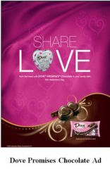 What type of product advertisement is the Dove Promises Chocolate ad above?


a. pioneering 

b. reminder 

c. reinforcement 

d. comparative 

e. competitive