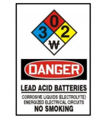 NFPA 704 diamond signs are required to be posted in battery areas with a minimum of __ gallons of corrosive material.