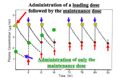 Steady state peak plasma concentration of a drug as a result of loading dose and no loading dose.

If I admin drug by IV solution:
 -Yellow
circles: dose we admin as a bolus dose (DL), then we follow by maintenance dose
– so we reach ss
con...