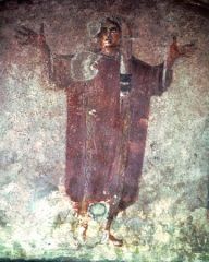 #48


Orant Fresco


In Greek Chapel


_____________________


Content: Thought to be a depiction of Priscilla herself, the orant fresco actually contains two other images other than the one of Priscilla in the orant position. The two other images...