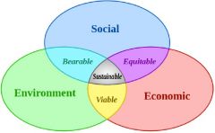 De tre huvudaspekterna är det sociala, ekonomin och miljön. När alla tre är i balans har vi en hållbar utveckling.
