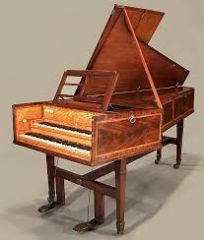 Early Baroque keyboard instrument in which the strings are plucked by quills instead of being struck with hammers like the piano. two layers of keyboard