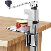 a heavy duty can opener that hangs on the side of the table