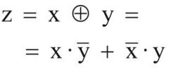 XOR
"genau eine 1"

z wird 1 wenn:
(x = 1 ⋀ y = 0) ⋁ (x = 0 ⋀ y = 1)