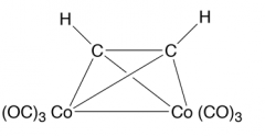 Show how the alkyne can act as a bridge to form an 18 electron complex. Name the alkyne using appropriate nomenclature. In which case would the alkyne only be able to donate 2e?