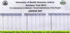 UHS Lahore MCAT Entry Test Result 2014