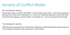 -psychosocial version: •both forces of conflict (whether it be nature or nurture) will differ in where they come from 


-intrapsychic version: •both forcers of conflict (whether it be nature or nurture) comes from a predisposition of the indi...