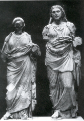 Late Classical
From
Mausleum
Halikarnassos

c. 350 BC




-Maybe mausolos himself 
-Stood in center next to his wife 
-Greek drapery and stance 
-Hairstyle is Persian 
-Persian looks like a Greek      
2nd Image:
-Mausolus and
Arte...