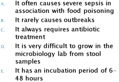 Which of the statements in the image is true of Salmonella infection?