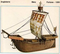 a broadly built medieval vessel characterized by high sides, a relatively flat bottom, rounded bilge, and a single square sail