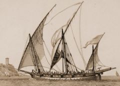 a privateer, especially one operating along the southern coast of the Mediterranean in the 16th to 18th centuries; relatively small & narrow-hulled with lateen sails