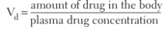 Volume occupied by total amount of drug in body relative to its plasma concentration


 


 