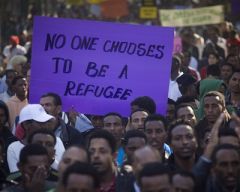 People who have fled their country because of political persecu- tion and seek asylum in another country.