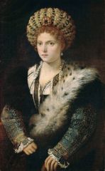 Isabella D'este/Italy/Veneitan Renaissance/1534-36

Done when patron Isabella was 60 years old, but was painted as if she was young