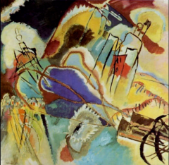 Fauves

(Violent distortion and outrages of color)

Kandinsky used the strong colors of Russian folk art culture