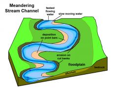 Built by floods
Fine material can stay in     water longer --> silt/clay Deposited in thin, horizontal     layers on sides of channel