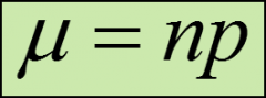 μ = The mean of the binomial distribution
	σ = The standard deviation of the binomial distribution
	n = The number of trials
	p = The probability of a success
	q = The probability of a failure
