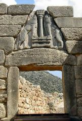Aegean art:  Mycenaean
main entrance of the Bronze Age citadel of Mycenae, southern Greece. 
corbeled structure
c. 1250 BCE
