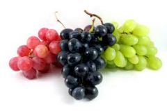 ] a small, round, purple or pale green fruit that you can eat or make into wine