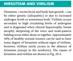Excessive male-pattern hair growth with or without virilization (clitorimegaly, baldness, deep voice, increased muscle)