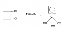 Some of the iron is lost as FeCl2 as this is a dechlorination reaction. Treat with Ce4+ at low temperature to oxidise off the iron, and in the presence of another reagent, the soilution acts as cyclobutadiene.