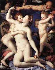 Bronzino, Venus, Cupid, Folly, and Time (The Exposure of Luxury), c. 1546. Oil on wood, approximately 61 * 563/4 in.