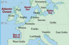 One of the European peoples that spoke a Germanic languages; for example, the Teutones, Visigoths, Angles, Saxons, Jutes, Franks, or Ostrogoths.