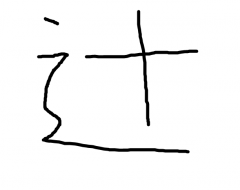 Take the ³rst two strokes in the sense we gave them back in
frame 10, as the pictograph of a cross, and set it on a road to
create a “crossing