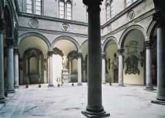 MICHELOZZO DI BARTOLOMMEO, Palazzo Medici-Riccardi, Florence, Italy, begun 1445.
-commission of medici
-inspired from Brunelleschi work
-round-arched colonnade first of its kind