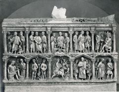 *300 CE*Late Antique Art
-burying the dead instead of burning them 
 -new kind of thing people artist to display, new sculpture 
 -has words saying it was Juniu Bassus Sarcophagus 
 -sculpted in relief out of marble
 -expensive sarcophagi from thi...