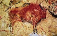 Formal Analysis: Cave Paintings at Altamira, Spain, 12,000 BCE, cave walls and natural paint
 
Content: These cave paintings are of animals as well. There is less variety of animals. These creatures are depicted in a more geometric manner. The the...